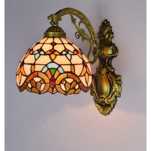 European style color glass retro mirror headlamp Baroque bedside wall lamp hallway sunflower single glass wall lamp