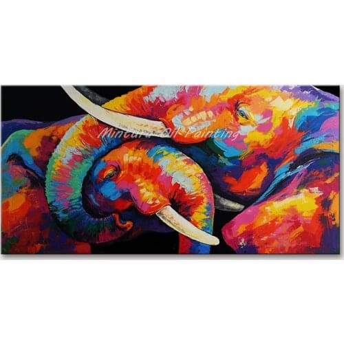 Mintura Wall Picture for Living Room Hand Painted Acrylic Canvas Art Two Elephants at Play Animal Poster Oil Paintings No Framed