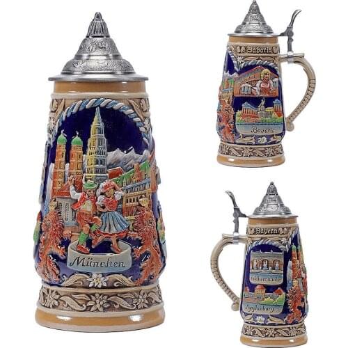 German Beer Stein Mug Large Capacity Retro Ceramic Beer Mugs Handmade Cup Germany Tankard Glass Mug 600ml Best Fathers Mens Gift