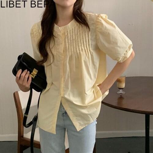 New 2021 Summer Autumn Womens Blouses Fashionable Elegant Vintage Korean Wild Minimalist Style Sweet Shirts Lady Tops BL9260