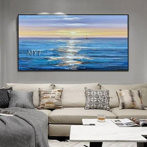Heavy Textured 3D Thick Abstract Oil Painting Seascape Sunset Scenery Wall Paintings Art Decoration On Canvas For Living Room