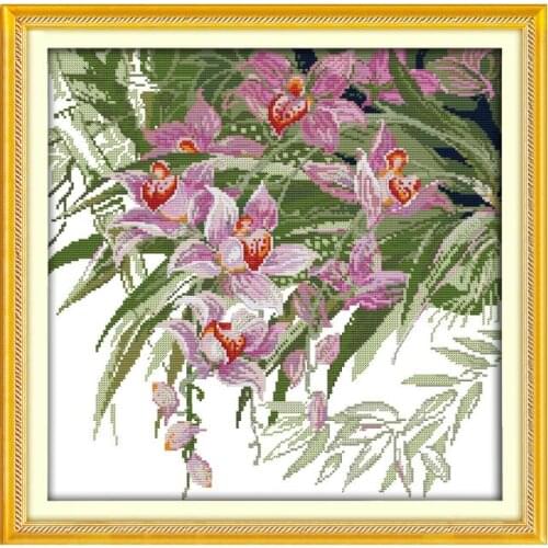 Orchid (3) cross stitch kit flower 14ct printed fabric canvas stitching embroidery DIY handmade needlework