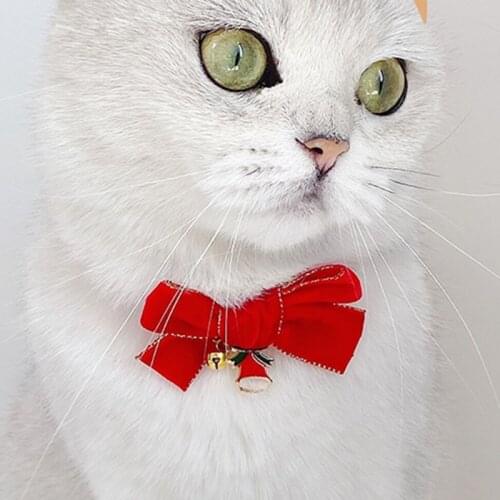 Pet Cat Collars with Bell And Bowtie Comfortable Velvet Cat Collar with Buckle Solid Color Pet Collar for Pet Kitten Cats Puppy