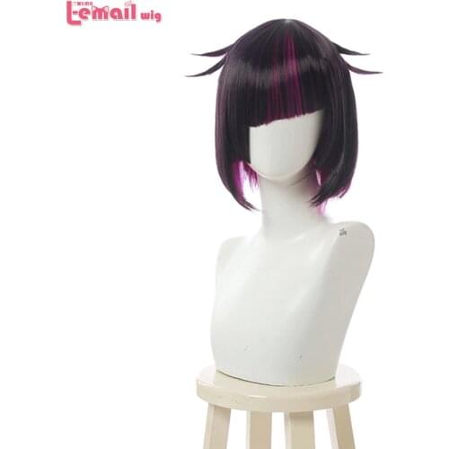 L-email wig Twisted Wonderland Lilia Vanrouge Cosplay Wig Black Mixed Purple Short Cosplay Wigs Heat Resistant Synthetic Hair