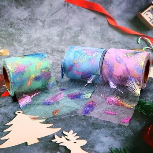 7.5cm 23meters Feather Gilded Tulle Ribbon Organza Mesh Tape Wedding Birthday Party Decoraiton Hairbow DIY Material Supplies