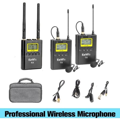 EzMic 100 Channel Dual Channel UHF Professional Wireless Lavalier Microphone For DSLR Camera Mobile Video Interview Lapel Mic