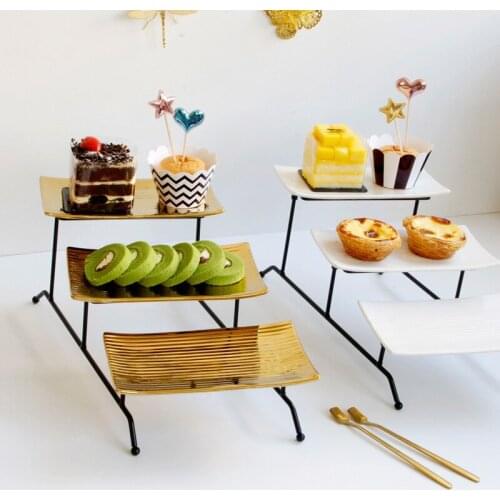 Simple modern European luxury tableware three-layer cake plate removable iron ceramic combination pastry