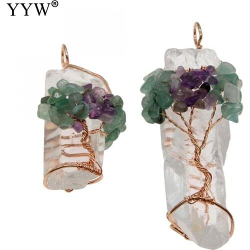 Clear Quartz Pendant With Green Aventurine Amethysts Brass Rose Gold Color High Quality Crystal Pendant For Necklace Jewelry