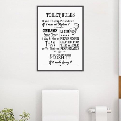 Self-adhesive Wall Stickers Toilet Rules Wall Art Funny Bathroom Rules Sign Poster Prints Humour Picture Bathroom Poster