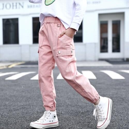 Trend Children Clothes For Girls Pants Ribbon Metal Cotton Cargo Pants Hip hop Harem Pants Joggers Kids Girls Trousers 10 12 yrs