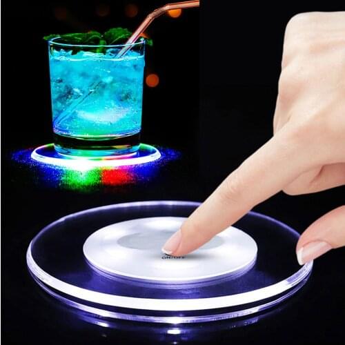 LED Light Coaster Crystal Cup Decor Lighting Base Round Mat Multicolor LED Flash Light Cup Cushion Coaster Bar Restaurant Decor