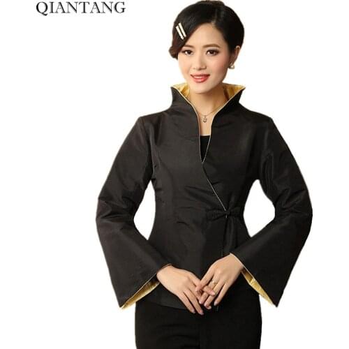 High Quality Black Spring Women Satin Jacket Traditional Chinese style Coat Flowers Mujer Chaqueta Size S M L XL XXL XXXL Mny15B