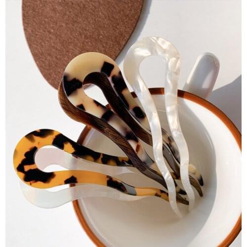2021 New Korean Trendy Leopard Print Geometric U-shaped Fork Acetic Acid Hairpin Headwear Accessories for Women Girls