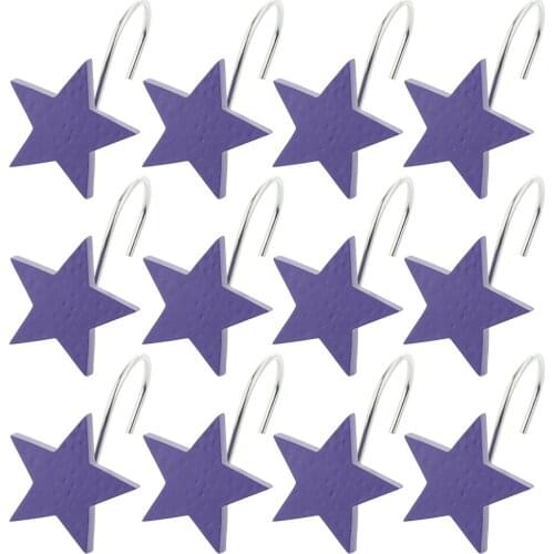 Shower Curtain Hooks, Rustproof Polished Metal Bathroom Drapery Rings Hangers (Star Shape, Pack of 12pcs)