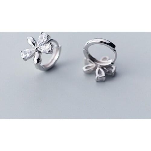 Glitter Flowers Sweet Cubic Zirconia 925 Sterling Silver Hoop Earrings For Women Korean Fashion Jewelry Bling Gift