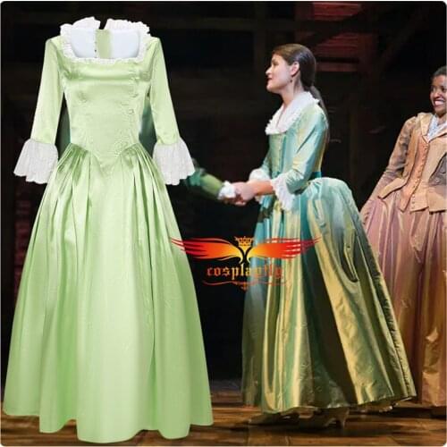 Anime Musical Rock Opera Hamilton Stage Dress Concert Elizabeth Schuyler Cosplay Costume Women Outfit Teal Gown Fancy Halloween