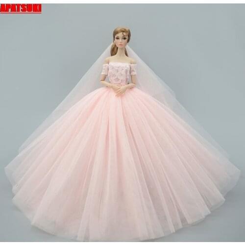 1pc Light Pink Off-Shoulder Wedding Dress for Barbie Doll Costume Evening Party Gown Dress Princess Dress for Barbie Accessories