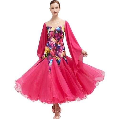 2021 Women Floral Pattern Elegant Ballroom Dress Dance Competition Dresses Standard Tango Waltz Modern Flamenco Costume
