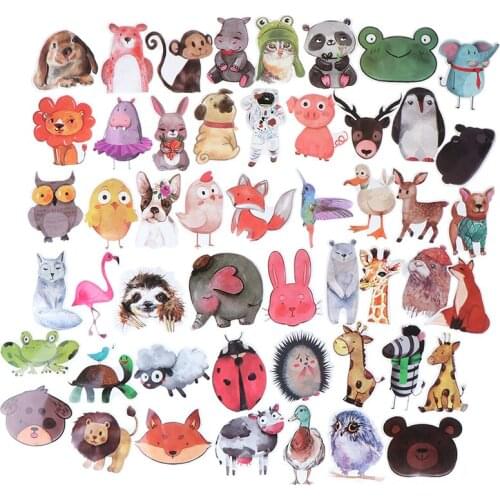 50 PCS Colorful Animals Sticker Toys For Children Watercolor Cute Anime Cartoon Decal Stickers to DIY Laptop Luggage Skateboard