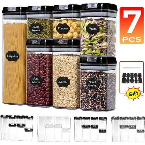 7PCS Kitchen Food Storage Tank Airtight Food Storage Plastic Containers Airtight Leakproof Multigrain Storage Sealed Clear Cans