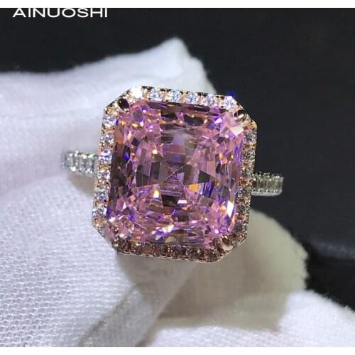 AINUOSHI 925 Sterling Silver 10x11mm Lad Created Pink Sapphire Double Halo Engagement Rings For Wedding Bridal Jewelry Gift