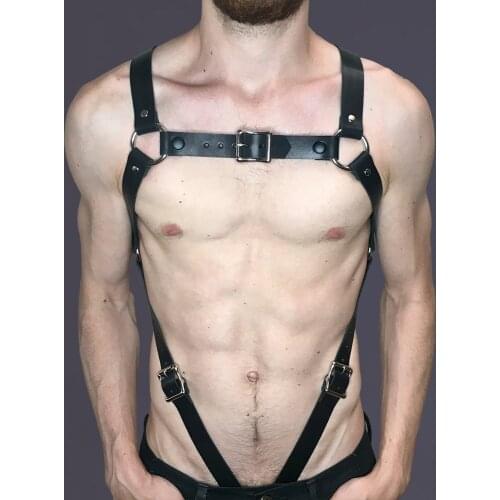 Leather Bondage Gay Full Body Harness Belts Men Leather Tops Sexual Chest Harness Strap Punk Rave Gay Clothing For Adult Sex