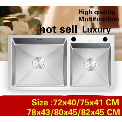 Free shipping Home luxury kitchen manual sink double groove multifunction 304 stainless steel 72x40/75x41/78x43/80x45/82x45 CM