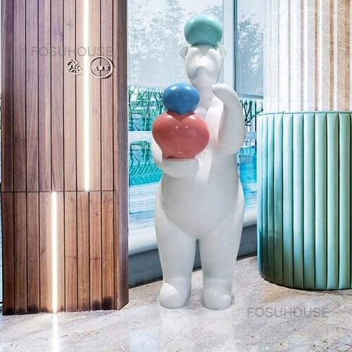 Shopping Mall Large Frp Bear Statues Art Home Decoration Sales Office Cartoon Abstract Animal Sculptures Indoor Home Decoration