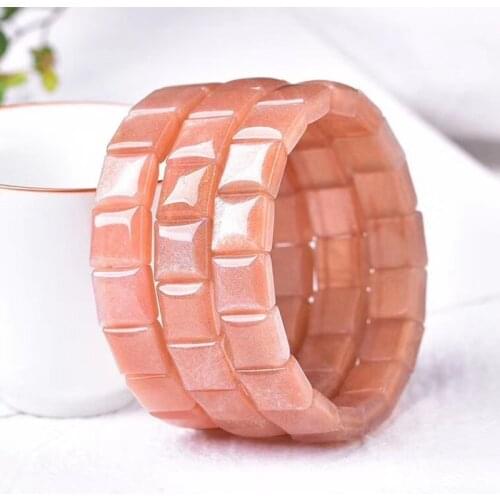 Genuine Natural Sunstone Orange Bracelet Moonstone Stretch Rectangle Beads Bracelet Gemstone Women Men 10x10mm AAAAAA