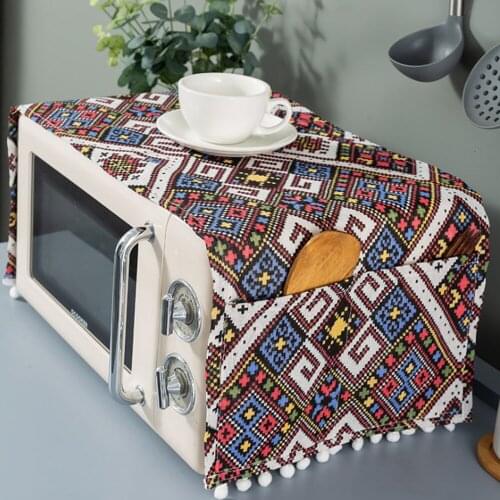 Household Cotton Linen Retro Microwave Dust Cover Cover Towel Oven Cover Antifouling Microwave Cover Kitchen Accessories