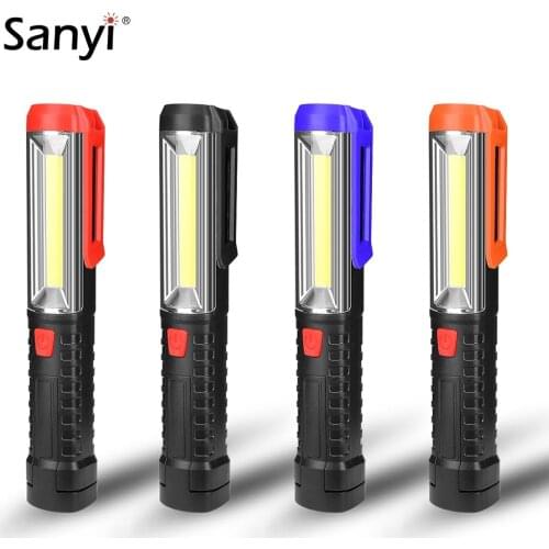 COB LED Flashlight 1 Mode Lighting Torch Work Light Magnetic Lantern Hanging Hook Lamp For Outdoor Tent Camping Use 3*AA Battery