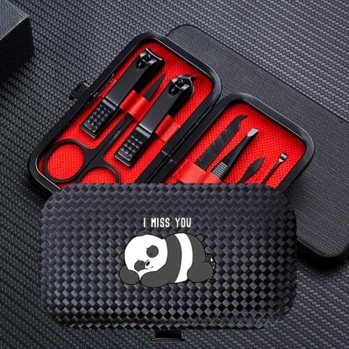 Travel Portable 7pcs Manicure Nail Clipper Sets Cartoon Panda Stainless Steel Trimmer Clippers Cutter Scissors Accessories Tools