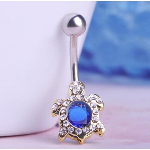 Good Luxury Cute Kawaii Small Tortoise Belly Percings Green Blue Rhinestone Navel Rings Fashion Women Collar Accessories Game