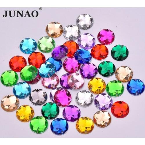 JUNAO 8 10 12 14 16 mm Mix Color Acrylic Crystal Sew On Rhinestones Applique Sewing Round Flatback Strass for Needlework