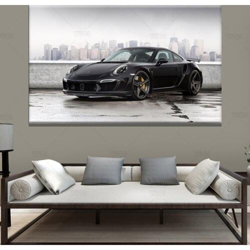 Sportscar 911 Canvas Painting Black Car Wall Art Posters and Prints Pictures for Living Room Home Decoration Cuadros framed