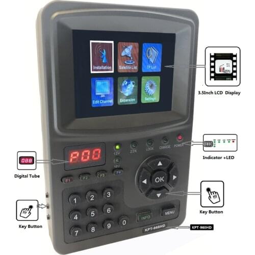 KPT-968H DVB-S2 Satellite Finder Full HD Digital Satellite TV Receiver Finder Meter DVB-S2+HEVC H2.65 4K Finder AVS+ KPT 968H