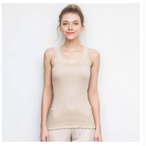 New 100% Silk Knitted Lace Tank Tops Women Summer Sleeveless Vest Sexy Basic Shirt Great Quality Solid Camisole Femme