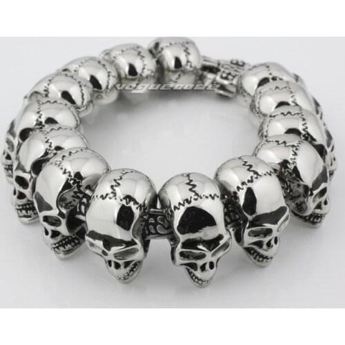 Various Length 316L Stainless Steel Mens Skulls Biker Bracelet 5Q010B_#9.0"