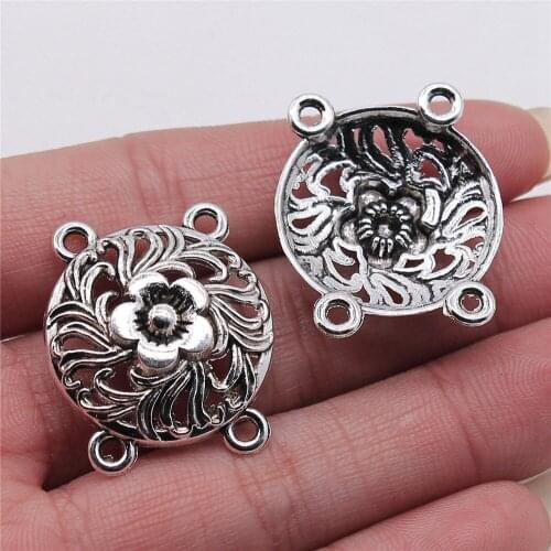 Wholesale Jewelry Lots Antique Silver Color 25x29mm 4-hole Body Chain Connector Diy Bracelet Crafts Decoration 4 Pieces