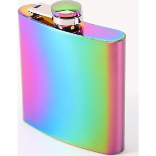 Portable 6oz Hip Flask Gold Plated Gradient Color Rainbow Colored Stainless Steel Flask Screw Cap Whiskey Wine Bottle Groom Gift