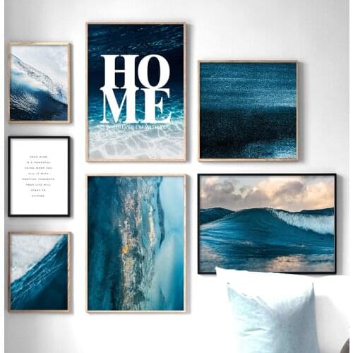 Blue Sea Water Wave Diving Cloud Quote Nordic Posters And Prints Wall Art Canvas Painting Wall Pictures For Living Room Decor