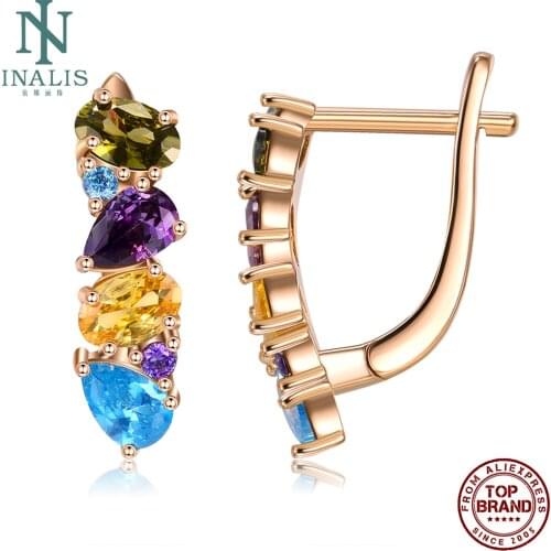 INALIS Stud Earrings For Women With Fashion Four Color Cubic Zirconia Arrangement Anniversary Party Fine Jewelry The New Listin