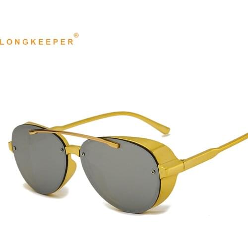 LongKeeper Fashion Punk Sunglasses Brand Design Women Men Vintage Metal Frame Pilot Sun Glasses UV400 Shades Lentes de sol mujer