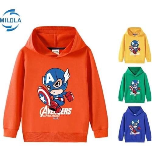 Disney Marvel Avengers Captain America Boy Hooded Sweatshirt Autumn New Toddler Kids Pullover Tops Children Hoodies Clothes