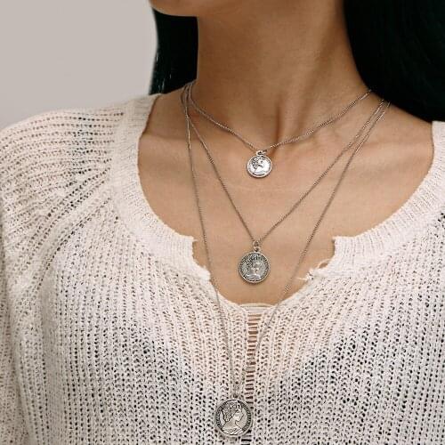 Vintage Coin Pendant Necklaces for Women Fashion Figure Long Choker Necklace Gold Silver Color Statement Jewelry Gift 2018