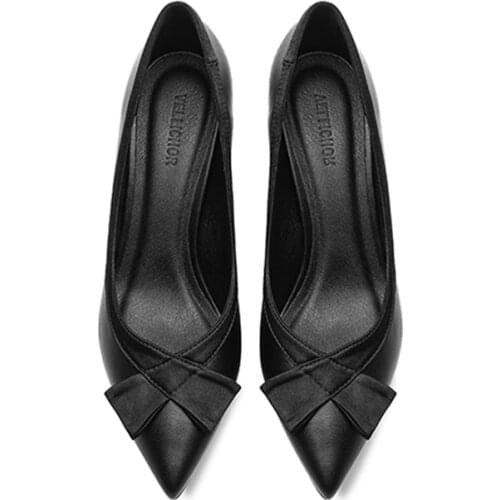 Suede Leather Stiletto Heels Pumps 6CM/8CM Slip-on Pointed Toe Black High Heels Sexy Women Dress Shoes 33-42 Big Size