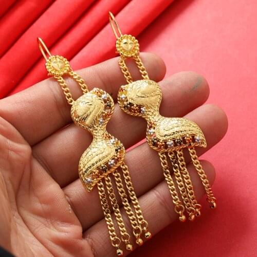 Dubai Gold Color Earrings 24K For Women Wedding Jewelry Womens Earrings For Girls Bridal Wife Gifts African Dubai French