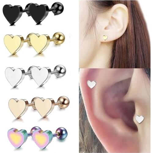 10pcs Punk Ear Lip Body Cartilage Helix Heart Barbell Bar Earrings Surgical Steel Stud Earrings Piercing Jewelry for Women