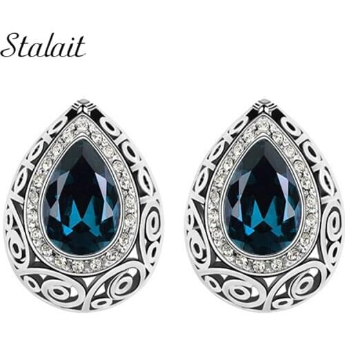 2016 new fashion wedding bridal vintage earrings studs green Austrian crystal queen tear shape stud earrings 84191