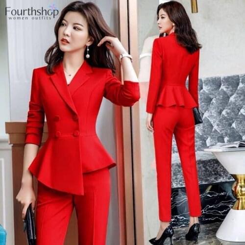 2020 Women Work Pant Suits Formal Office Clothes 4XL Plus Size 2 Pieces Set Blazer Trousers Suit Interview Lady Uniforms Costume